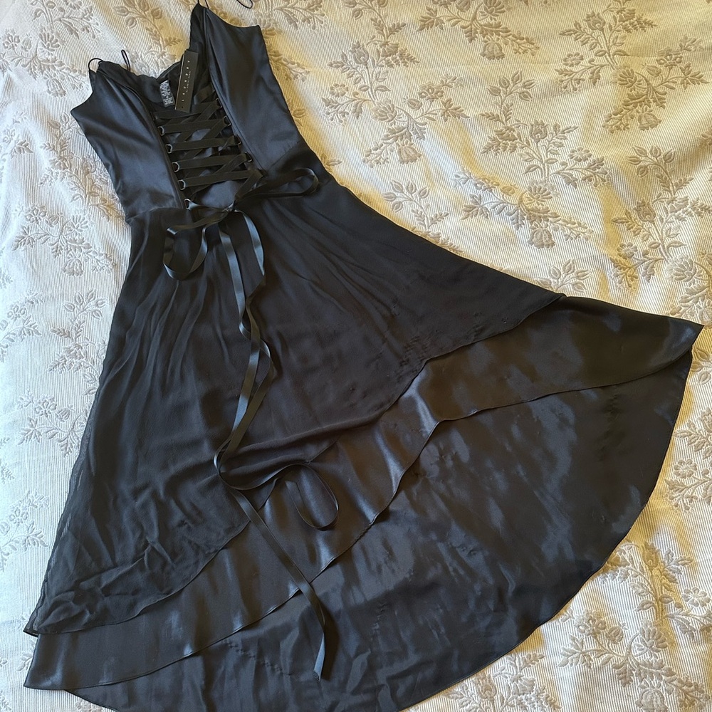 Elegant Black Lace-Up Women's Dress
